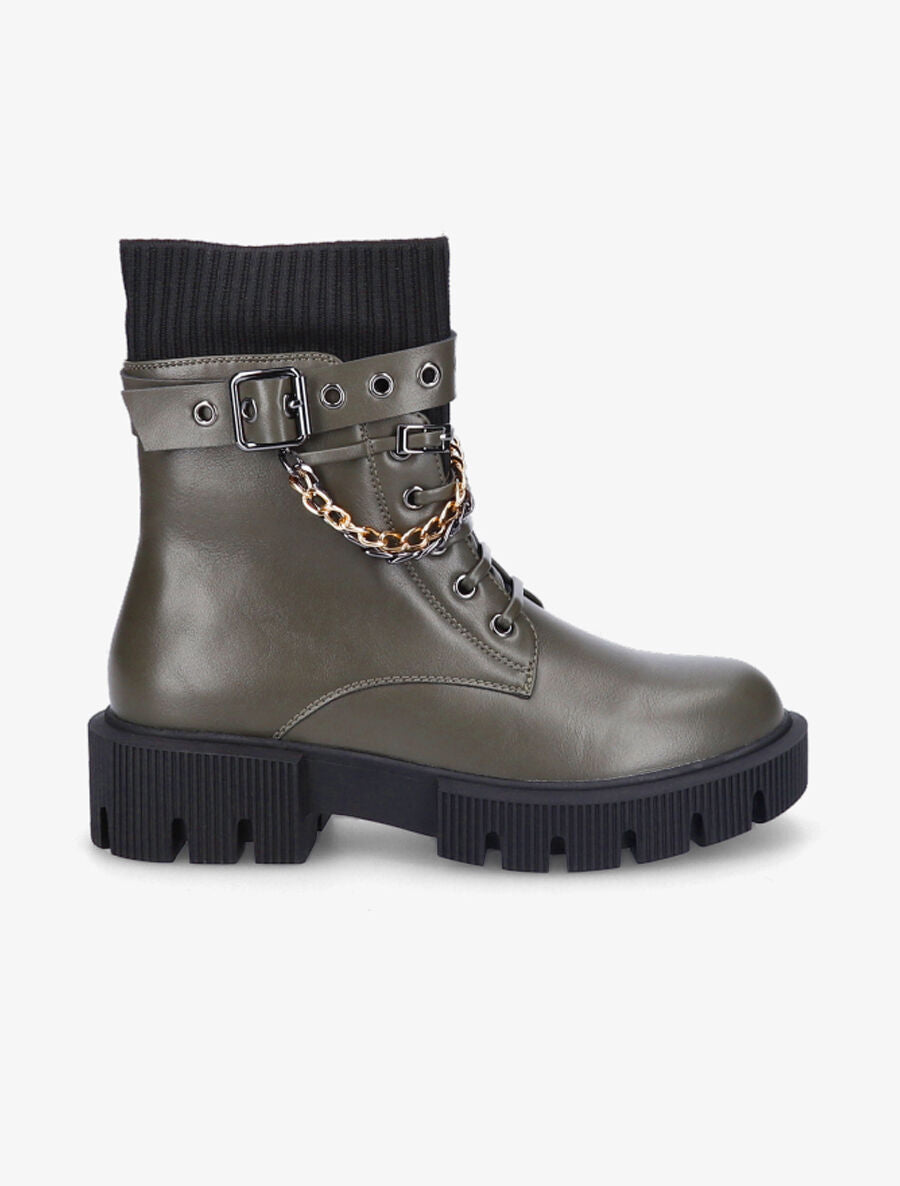 Bottines style rangers à chaînes - Kaki - 1