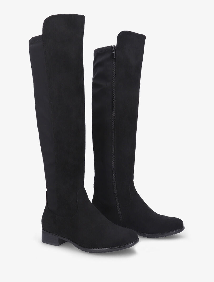Bottes plates en suédine et tissu - Noir - 4