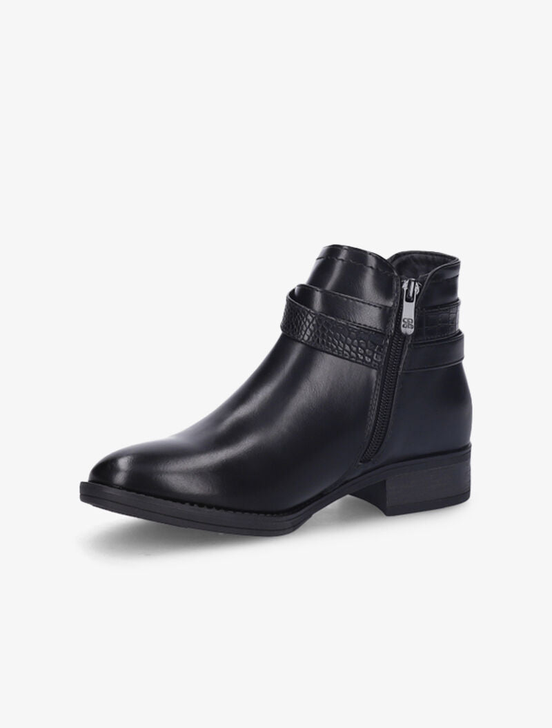 Low boots à sangle effet croco - Noir - 4