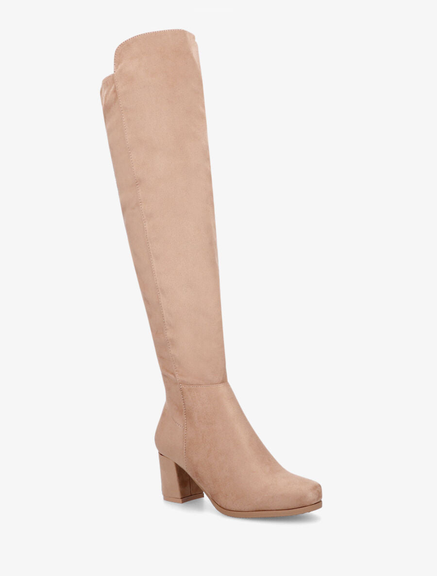 Bottes en suédine à talon épais - Taupe - 2