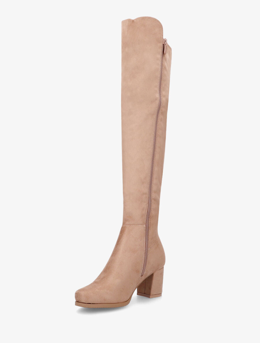 Bottes en suédine à talon épais - Taupe - 3