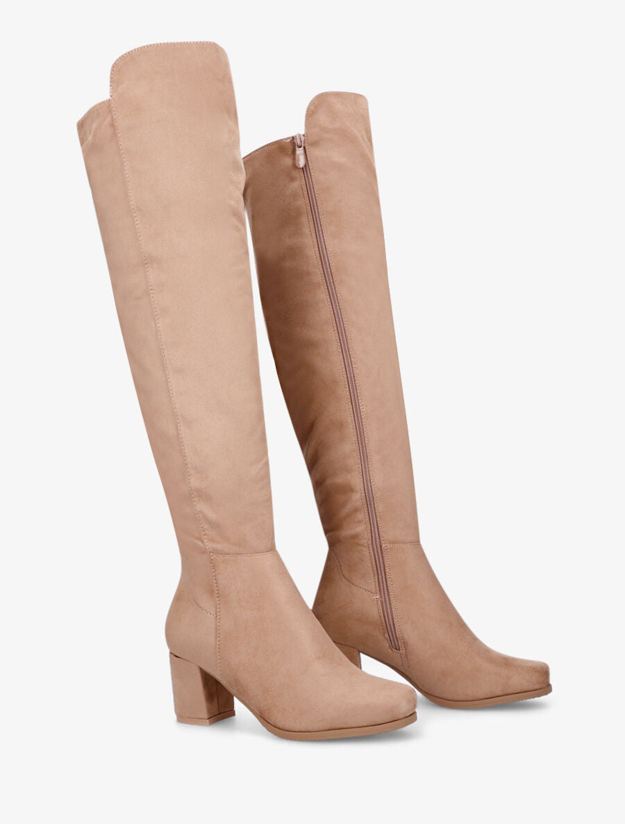 Bottes en suédine à talon épais - Taupe - 4