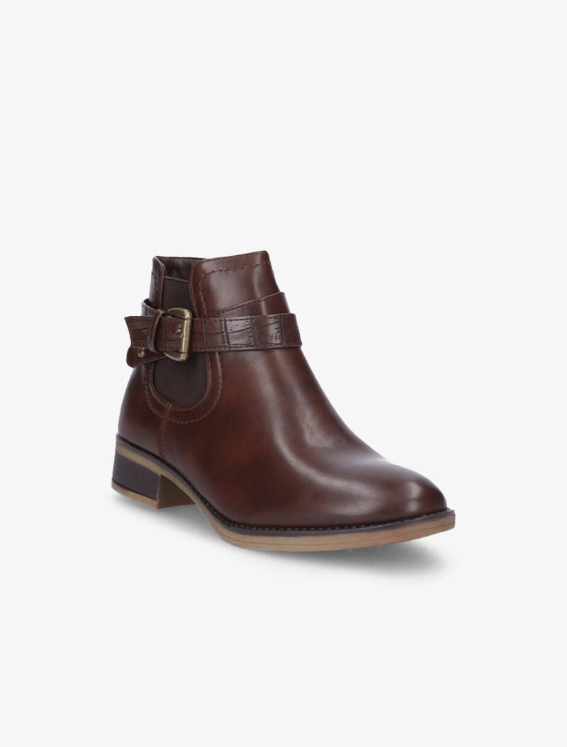 Low boots à sangle effet croco - Marron - 3