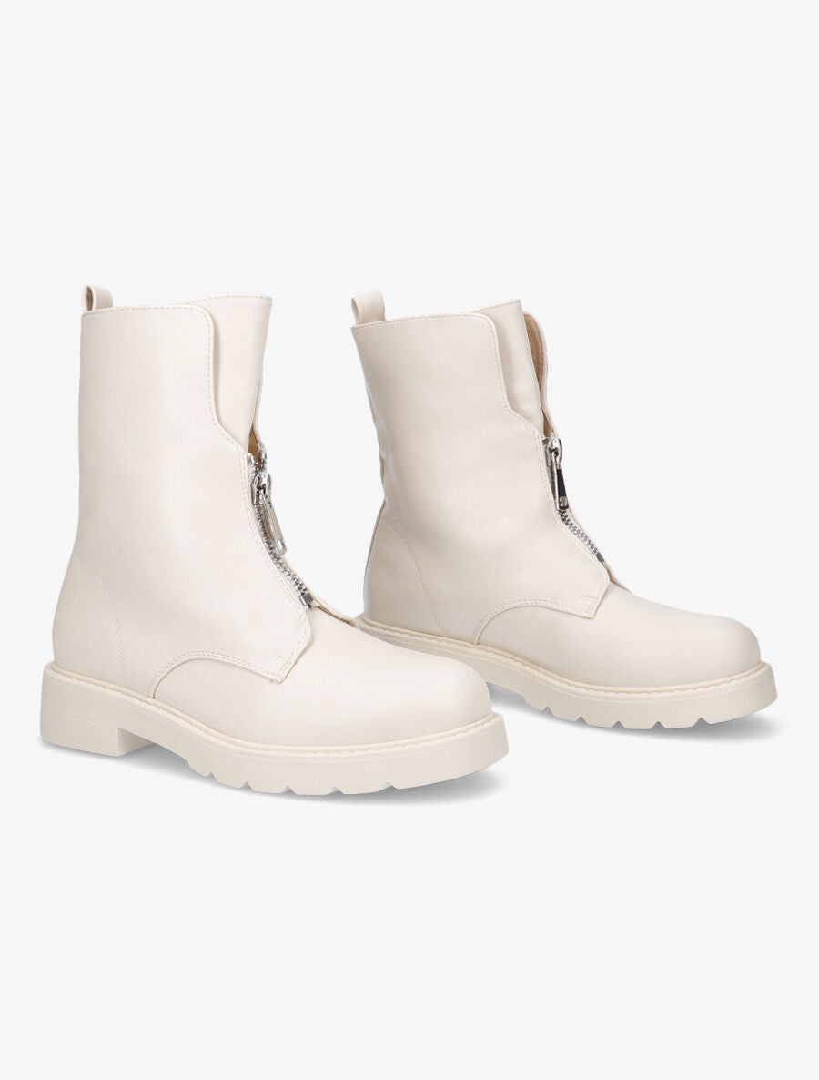 Bottines à zip en simili - Beige - 4
