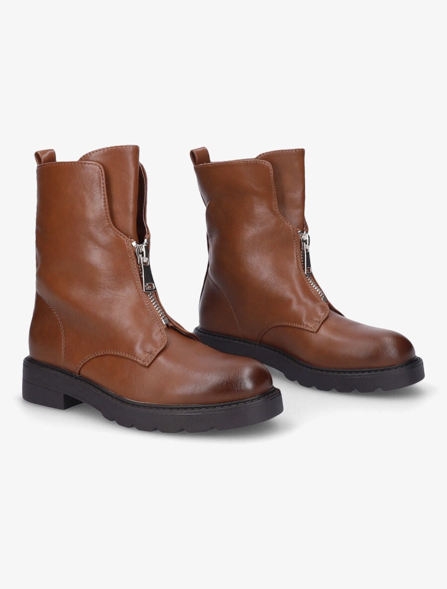 Bottines à zip en simili - Camel - 4