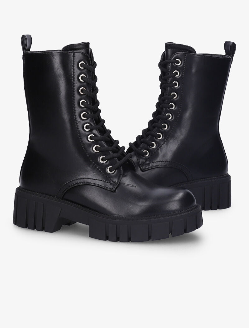 Boots montantes basiques à lacets - Noir - 1