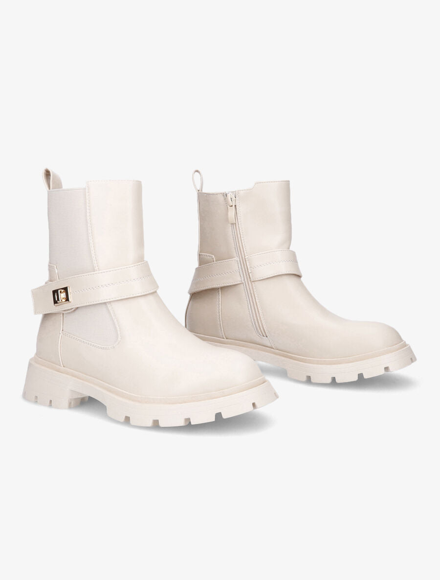 Bottines élastiquées à scratch - Beige - 4