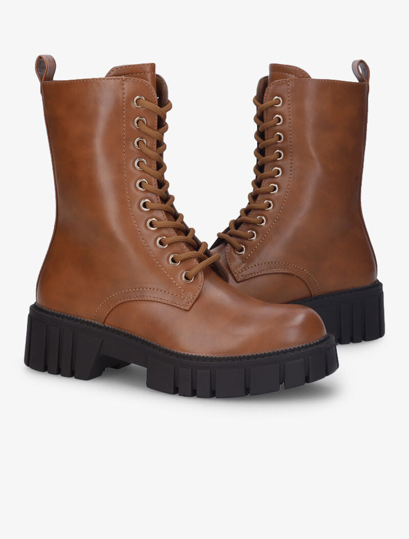 Boots montantes basiques à lacets - Camel - 5