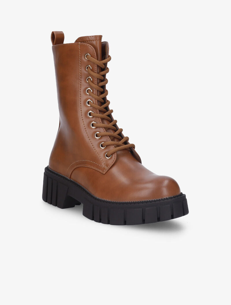 Boots montantes basiques à lacets - Camel - 3