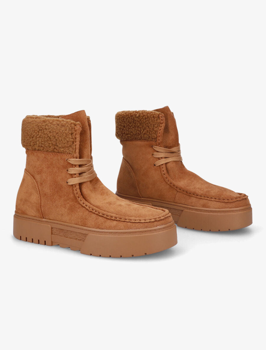 Boots lacées en suédine - Camel - 4