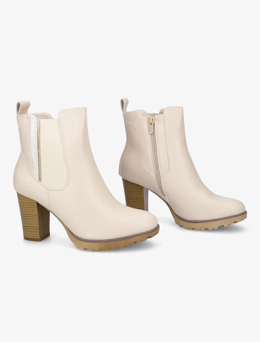 Bottines classiques à talon haut - Beige - 4