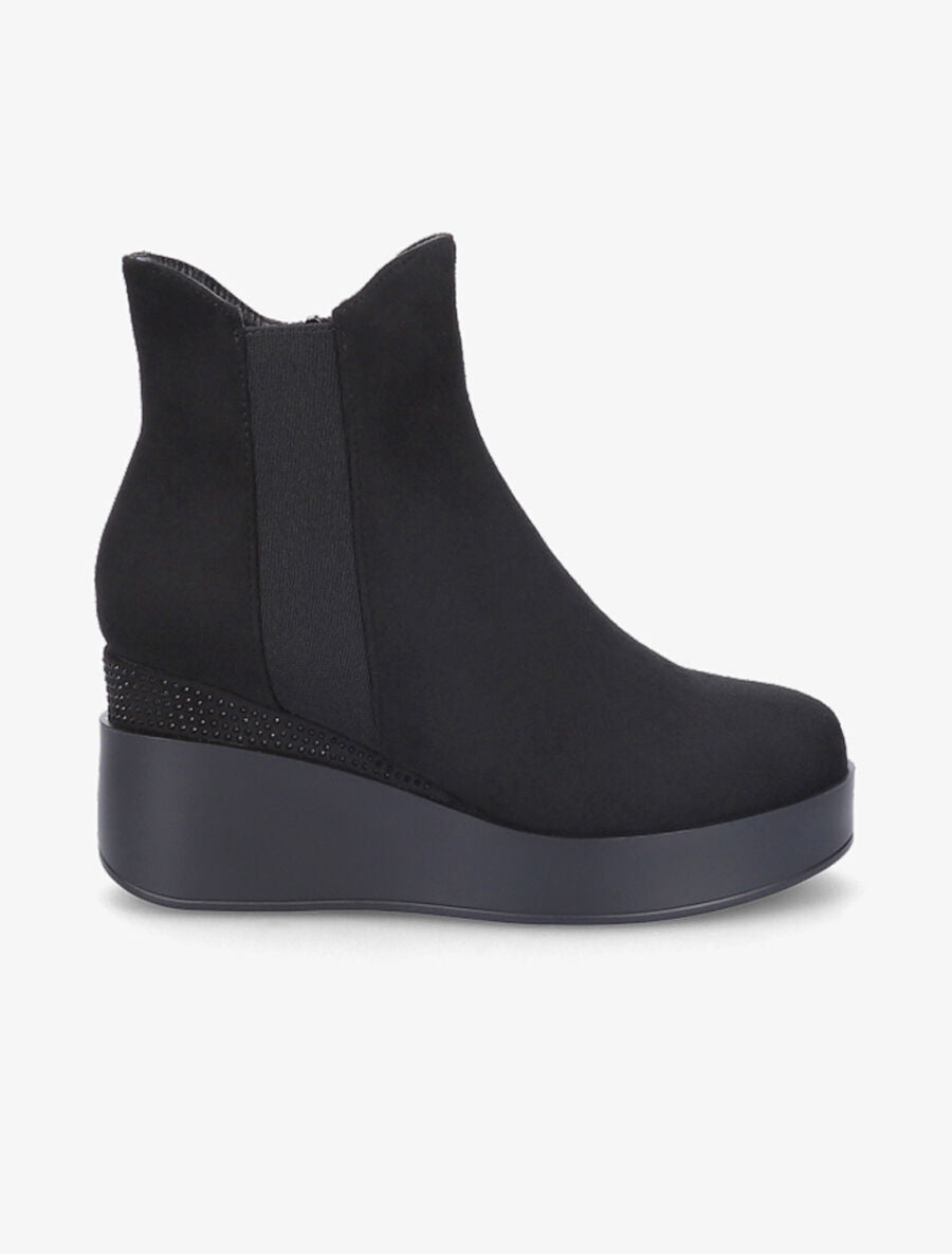 Bottines compensées en suédine à strass - Noir - 5