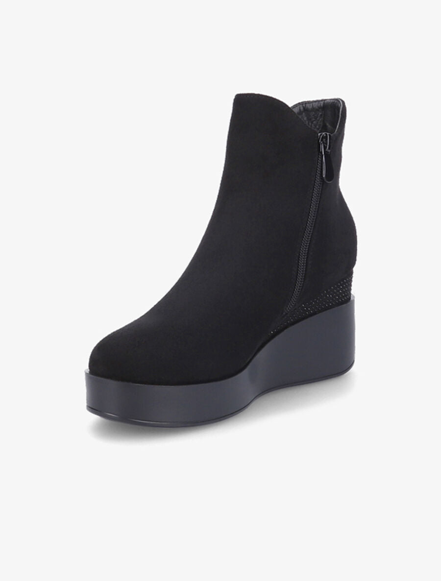 Bottines compensées en suédine à strass - Noir - 3