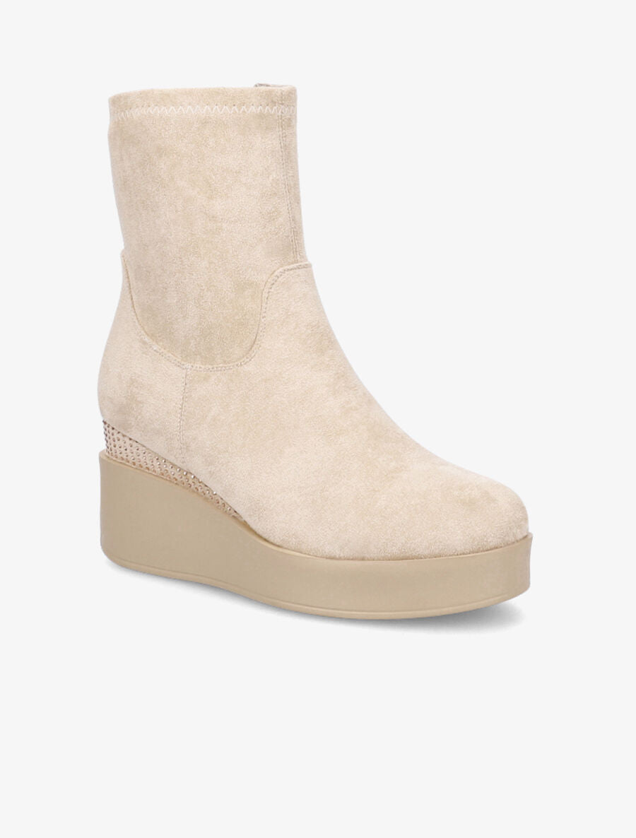 Bottines compensées à strass - Beige - 2