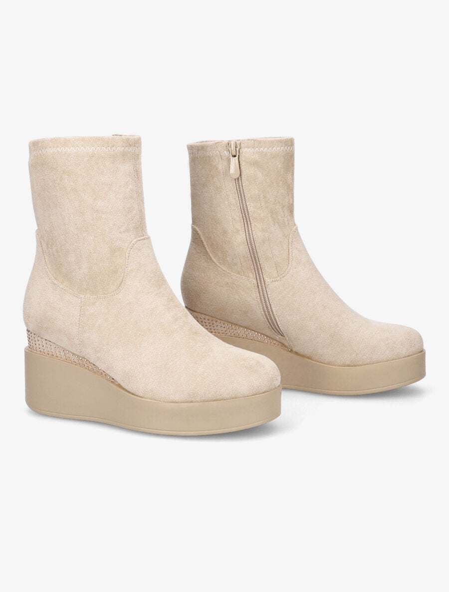 Bottines compensées à strass - Beige - 4