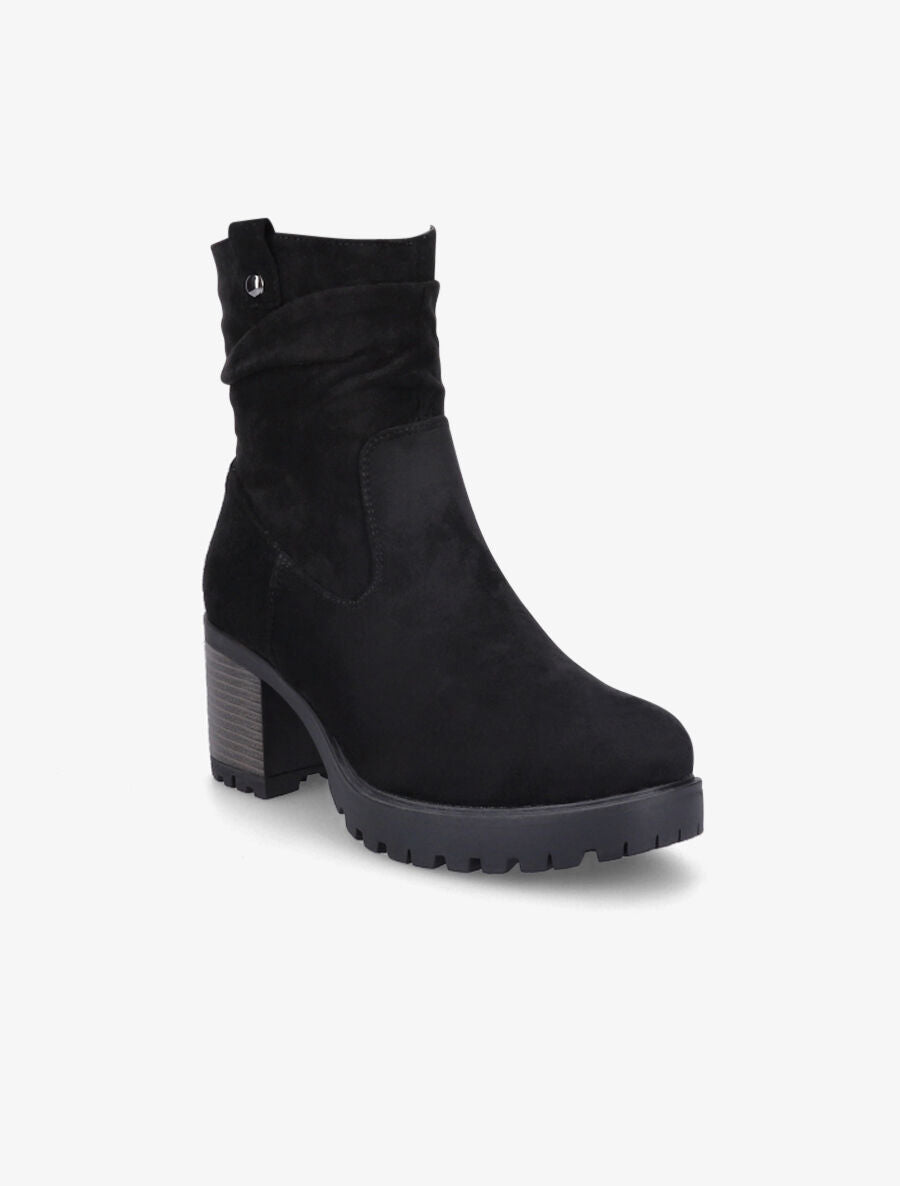 Bottines montantes en suédine plissées - Noir - 2