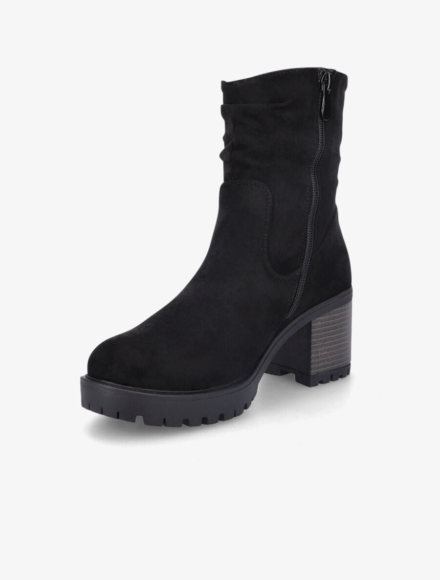 Bottines montantes en suédine plissées - Noir - 3