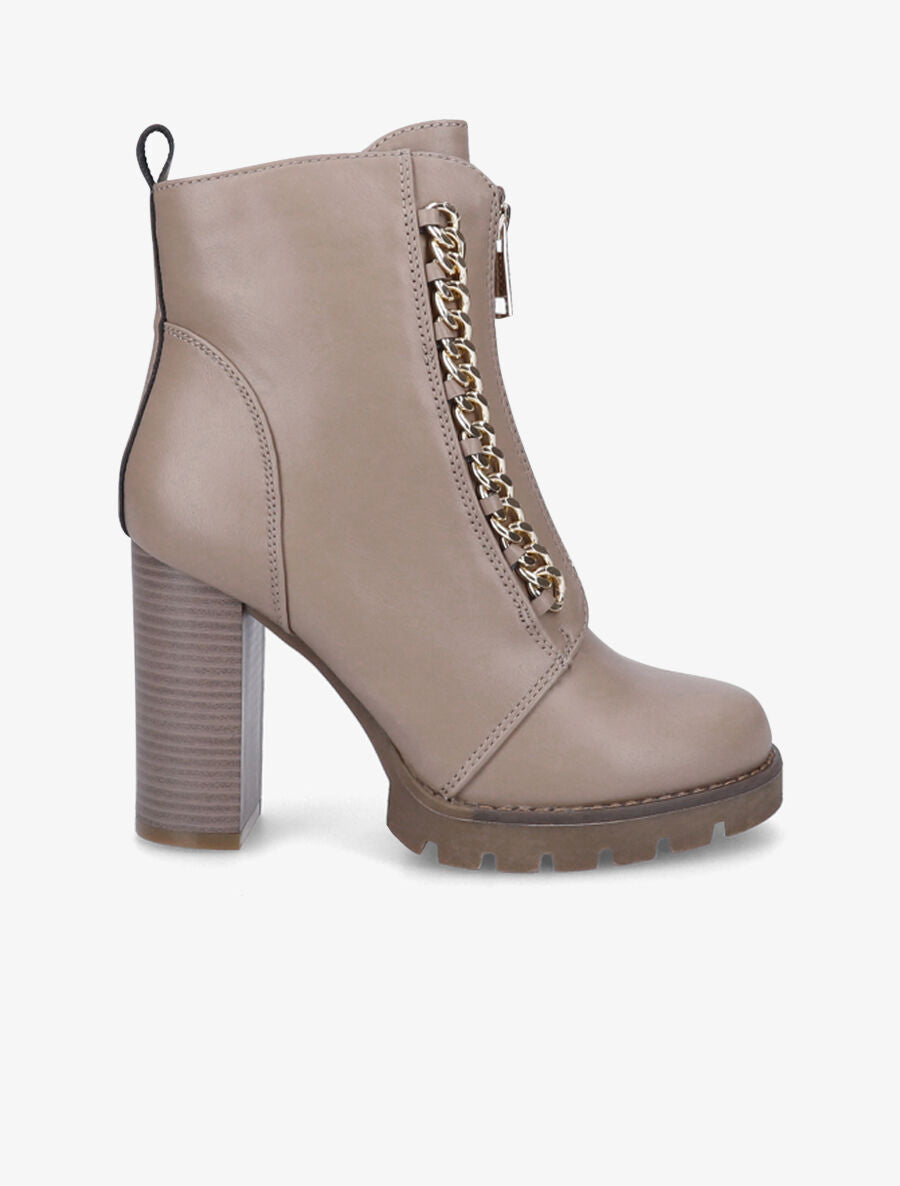 Bottines à talon et chaînes - Taupe - 1
