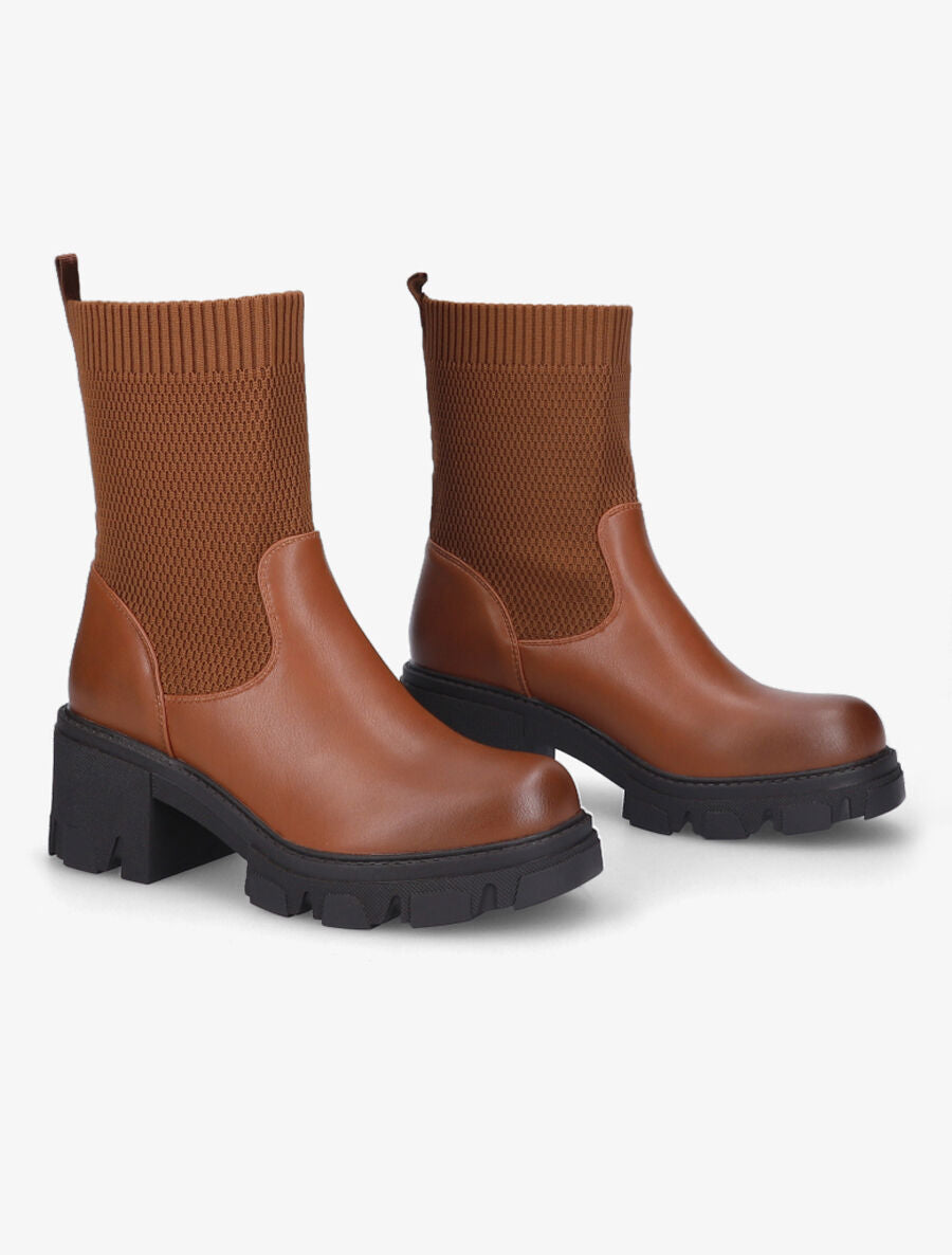 Boots montantes bi-matière - Camel - 4