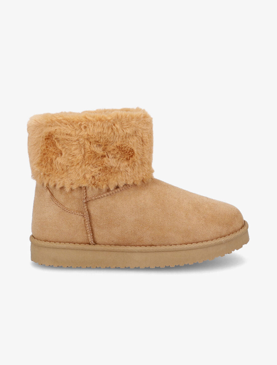 Bottines en suédine et fourrure - Camel - 1