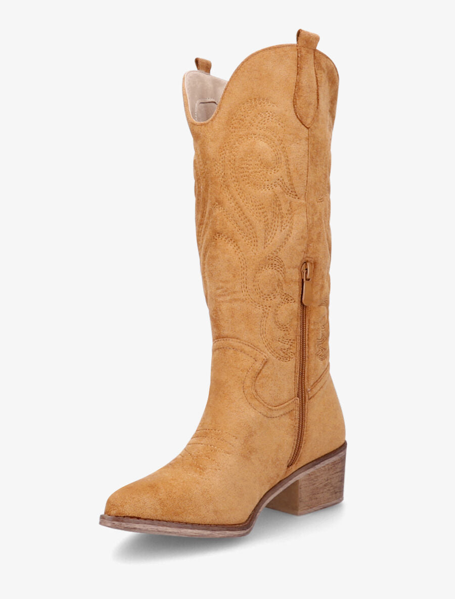 Bottes style santiags en suédine - Camel - 3