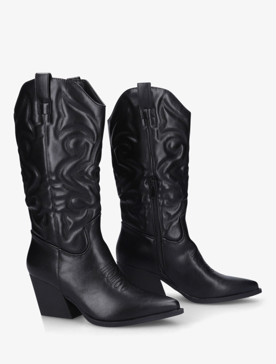 Bottes à talons style santiags - Noir - 4