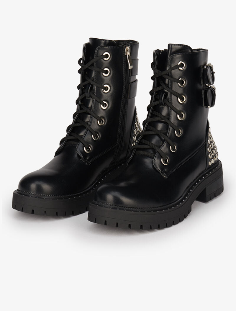 Boots cloutées à double sangles - Noir - 1