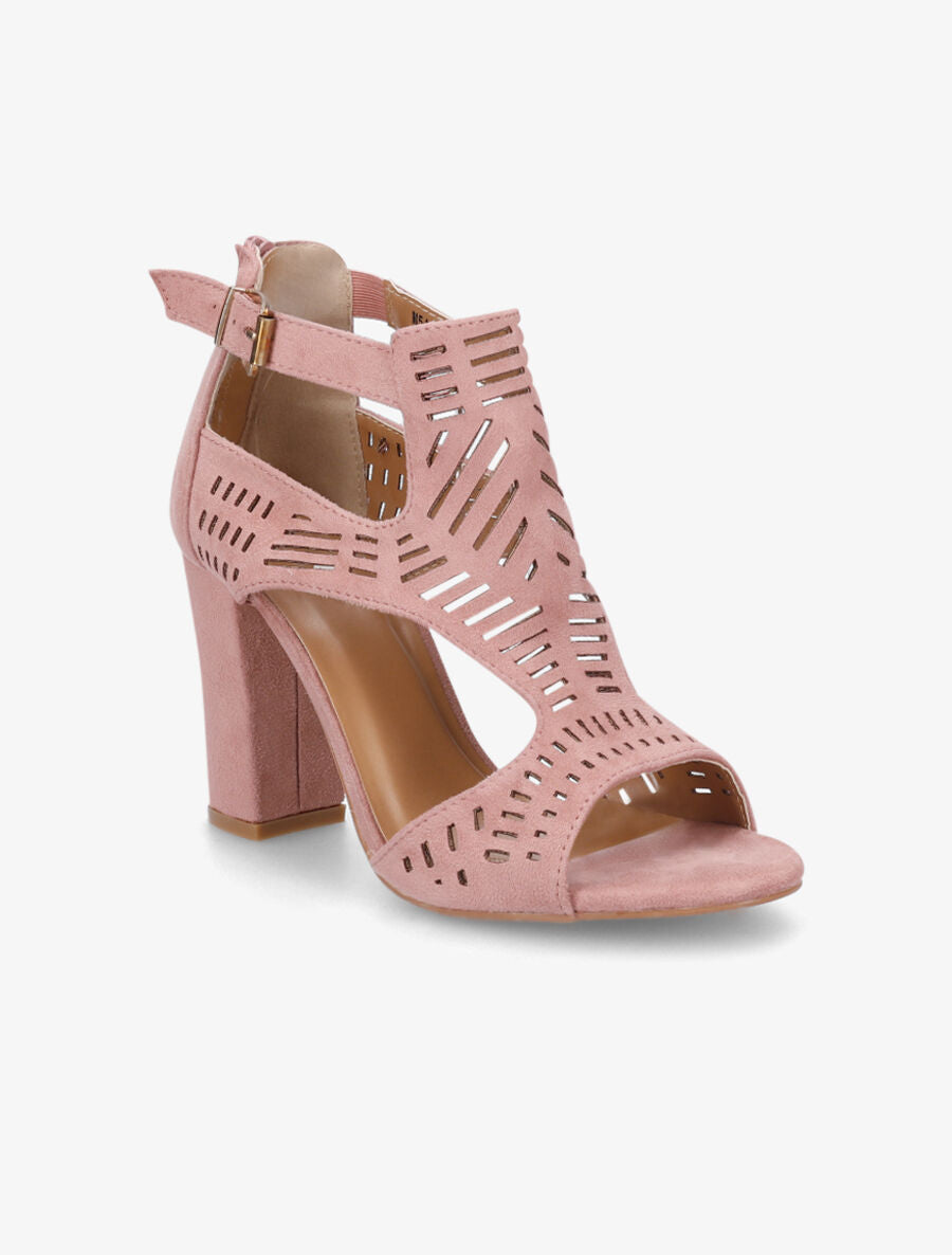 Sandales ajourées à talon haut en suédine - Rose - 2