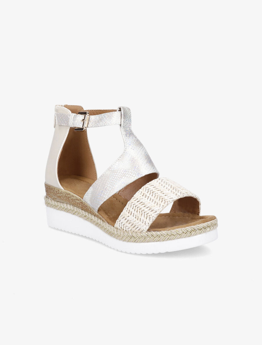 Sandales compensées effet python - Beige - 2