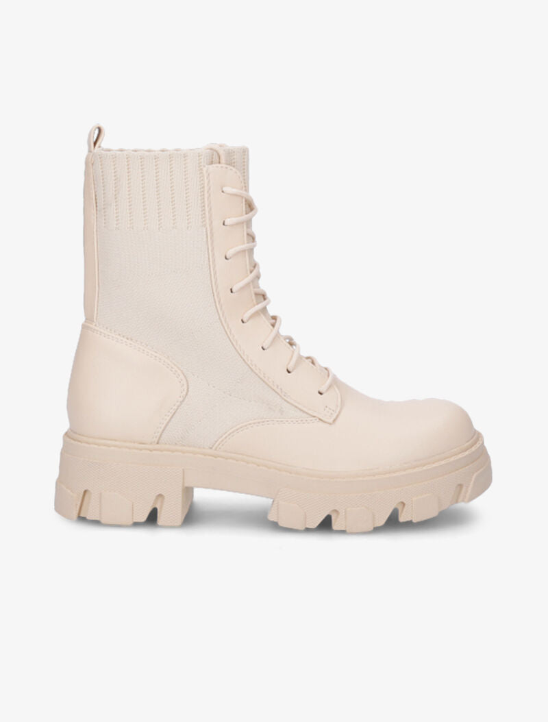 Bottines bi-matière à lacets - Beige - 2