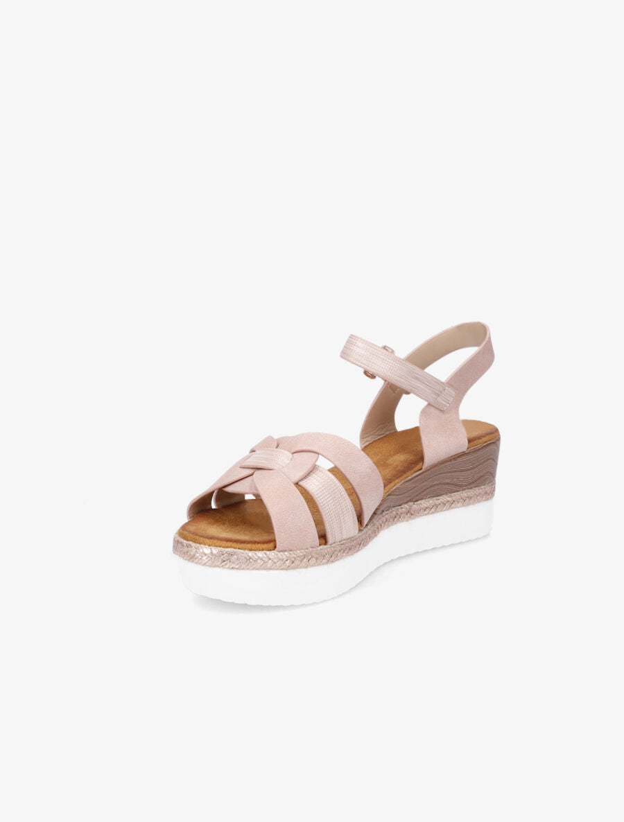 Sandales en simili talon compensé tressé - Rose - 3