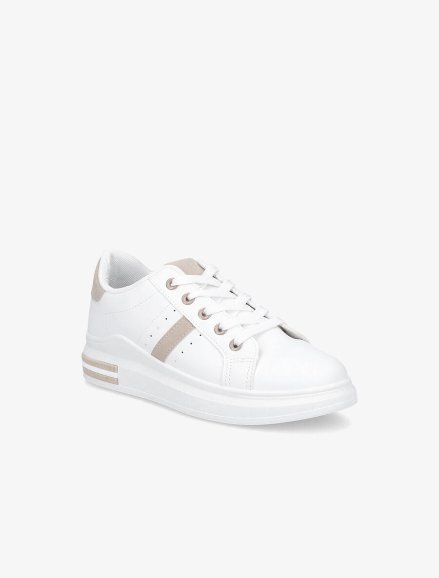 Baskets classiques en simili - Blanc/beige - 2