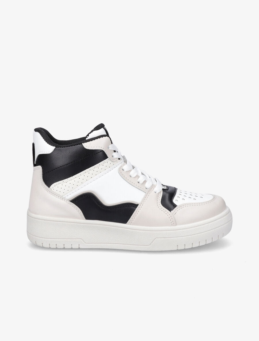 Sneakers montantes en simili - Noir/beige - 1