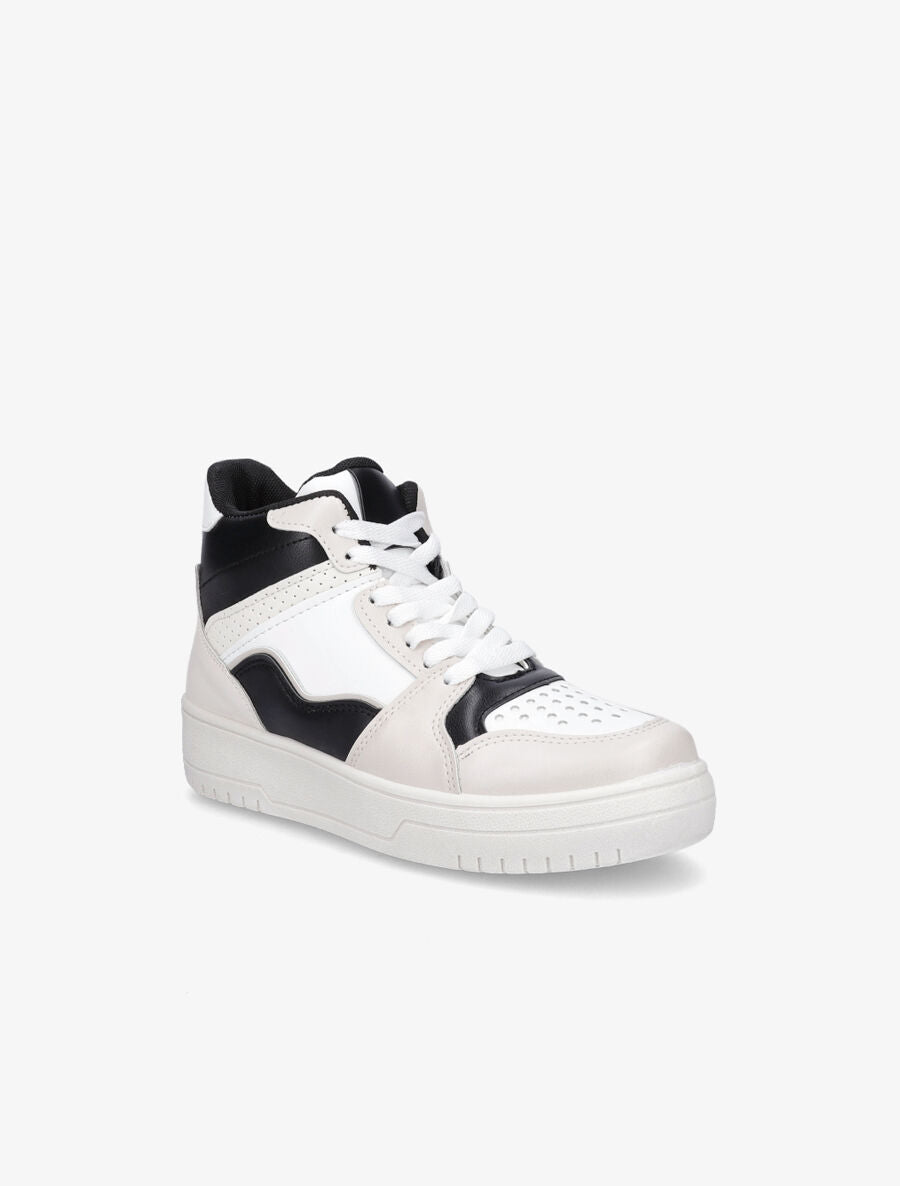 Sneakers montantes en simili - Noir/beige - 2