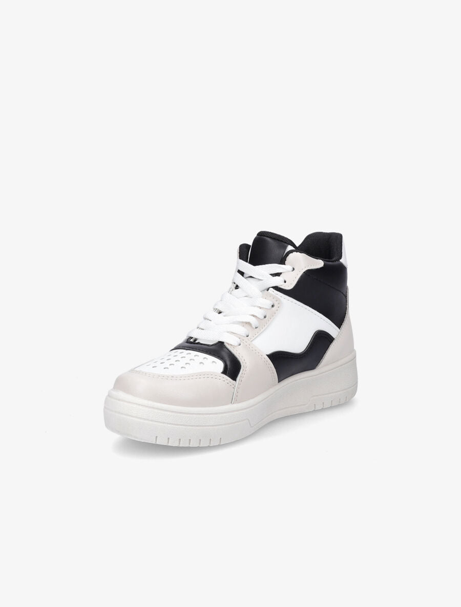 Sneakers montantes en simili - Noir/beige - 3
