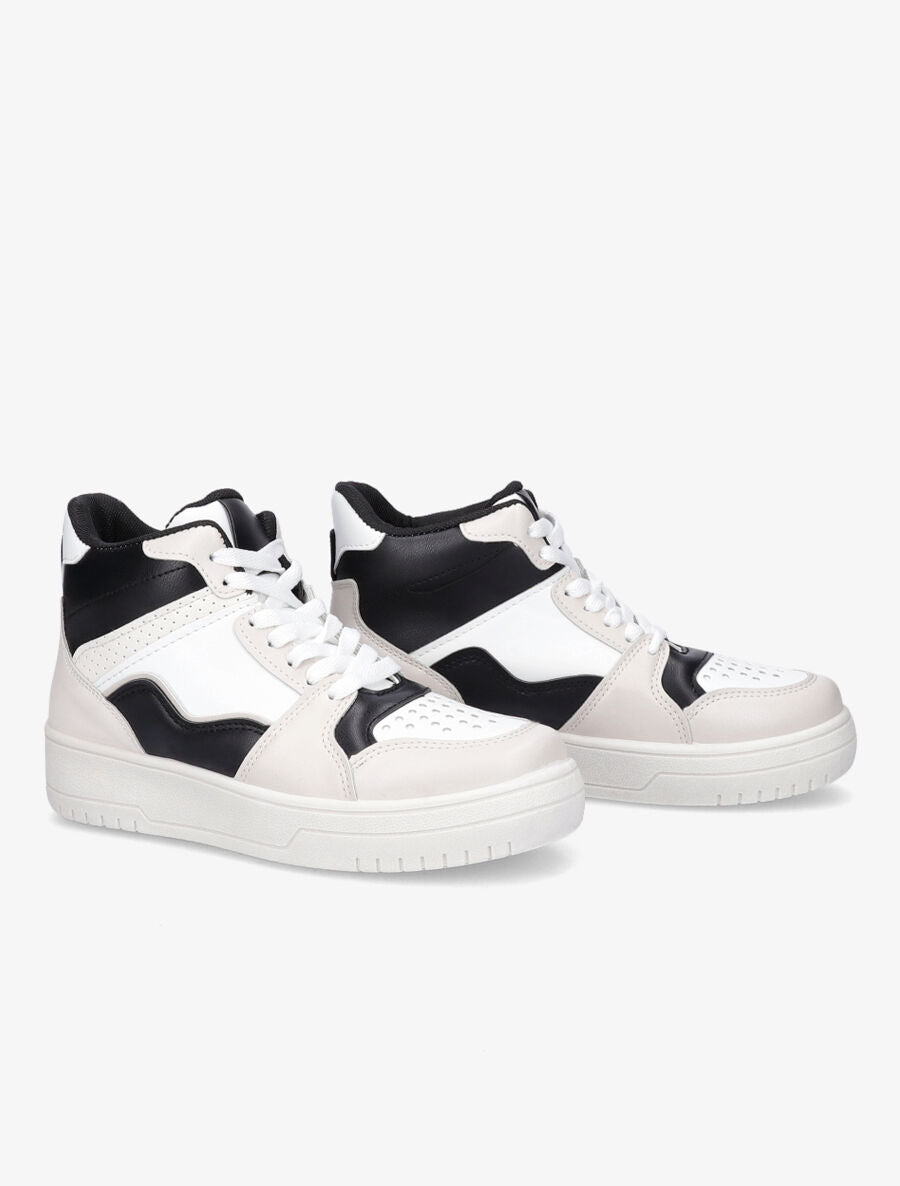 Sneakers montantes en simili - Noir/beige - 4