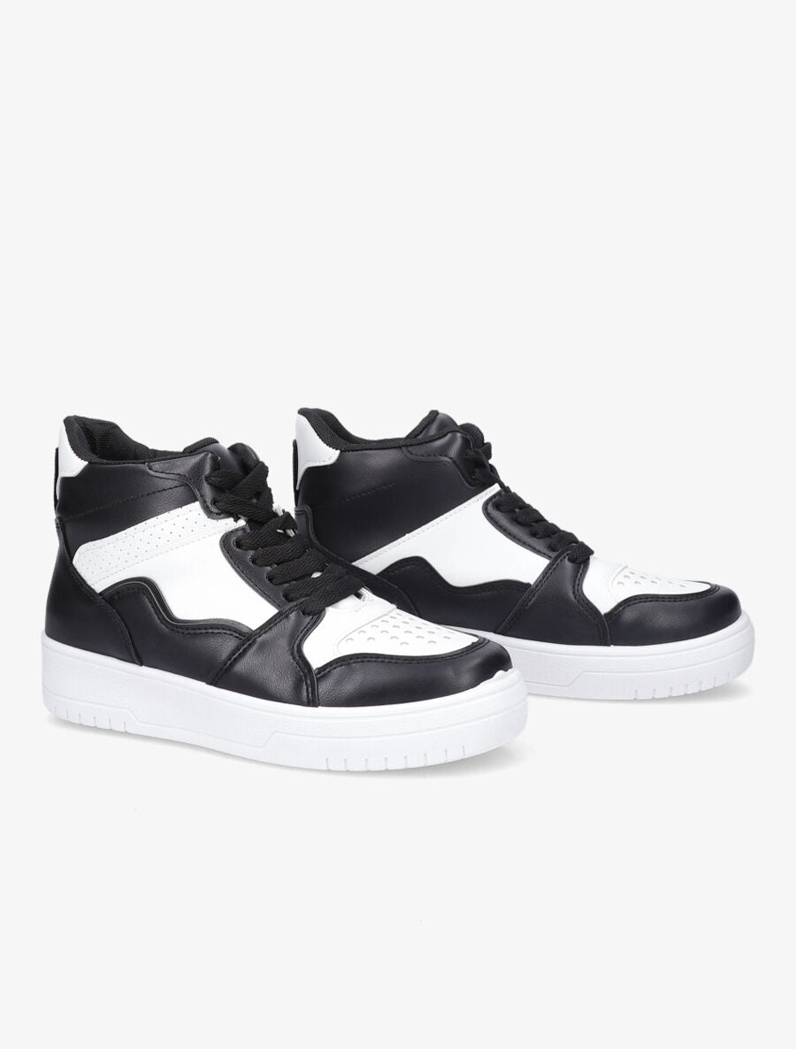 Sneakers montantes en simili - Noir/blanc - 4