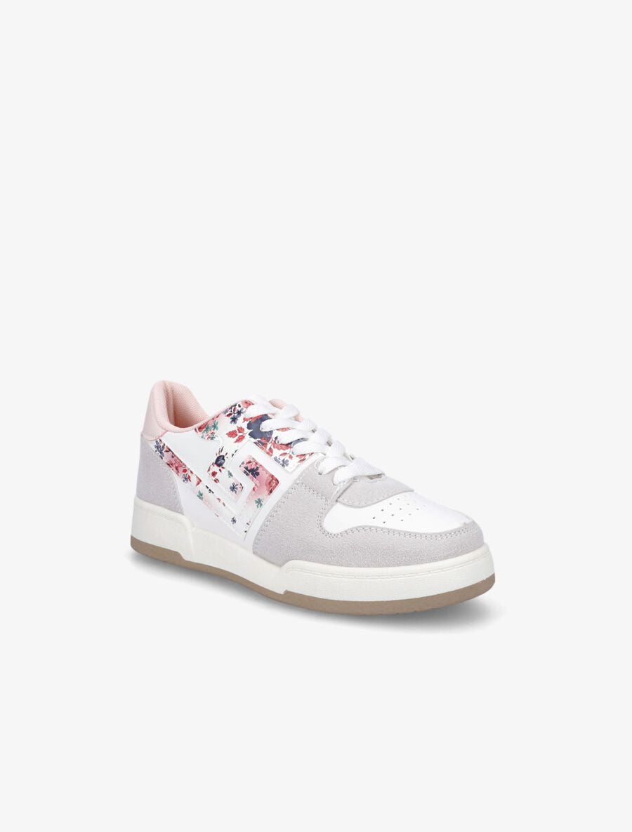 Sneakers en simili et suédine à motif fleuri - Rose - 2