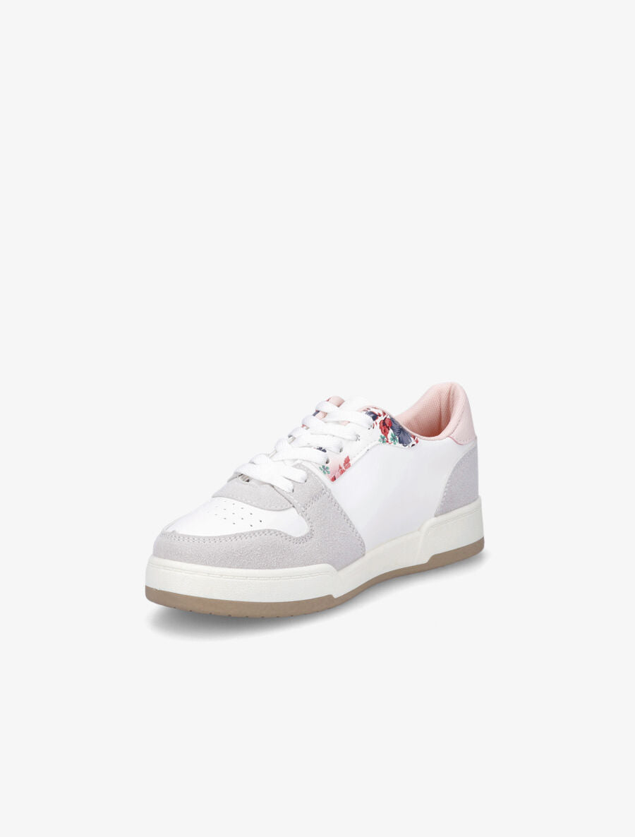 Sneakers en simili et suédine à motif fleuri - Rose - 3