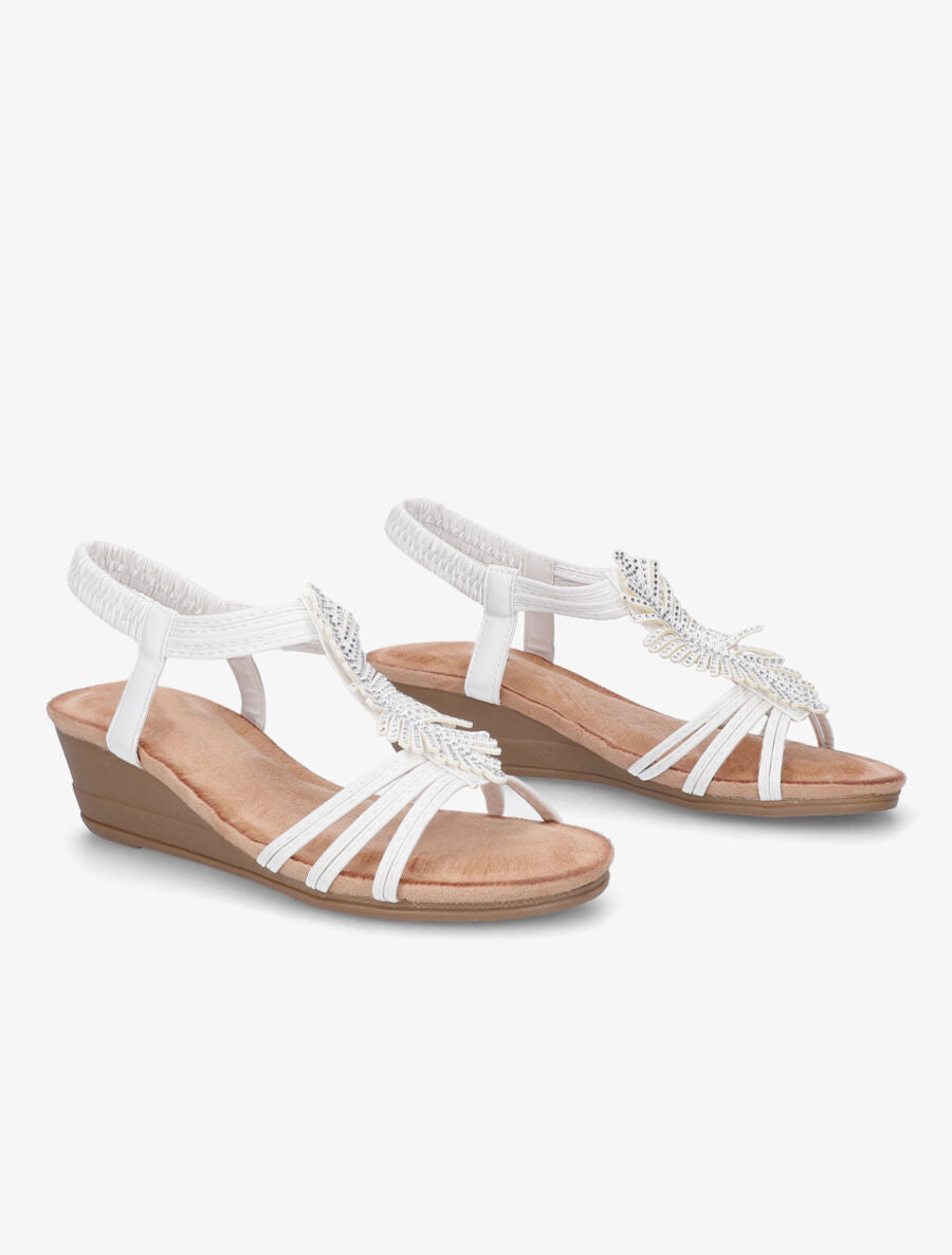 Sandales compensées bride à strass - Blanc - 4