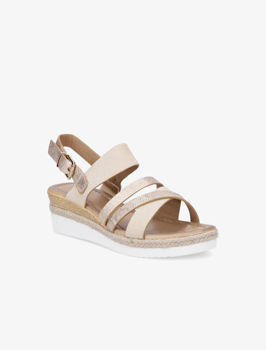 Sandales compensées irisées et python - Beige - 2