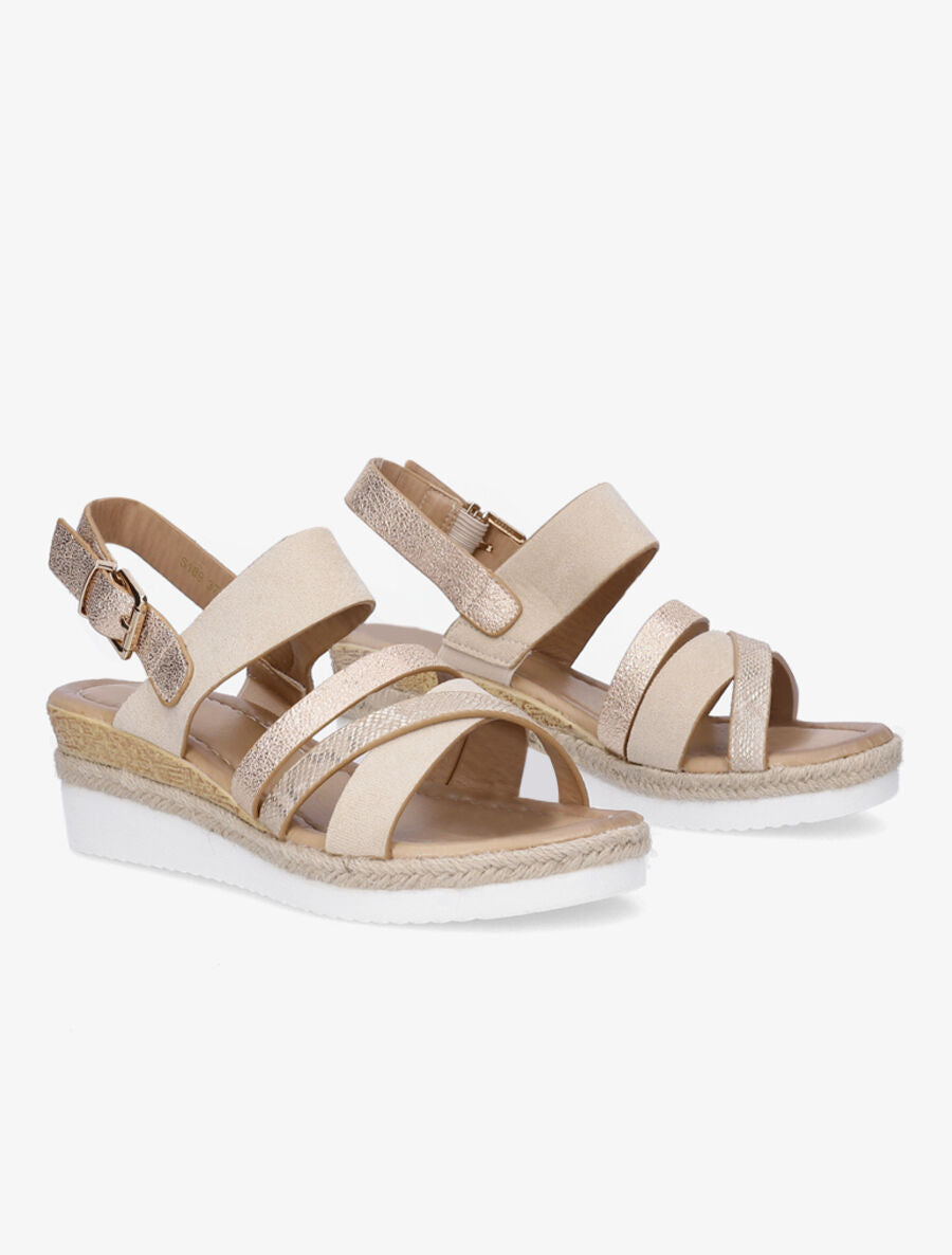 Sandales compensées irisées et python - Beige - 4