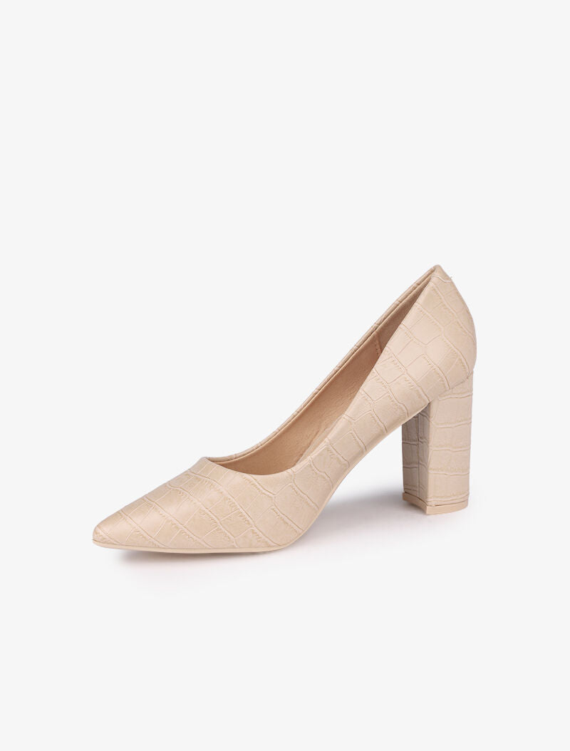Escarpins effet croco à talons hauts - Beige - 4