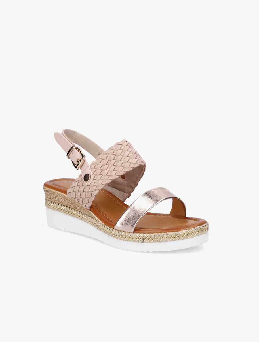 Sandales compensées tressées et irisées - Rose - 2