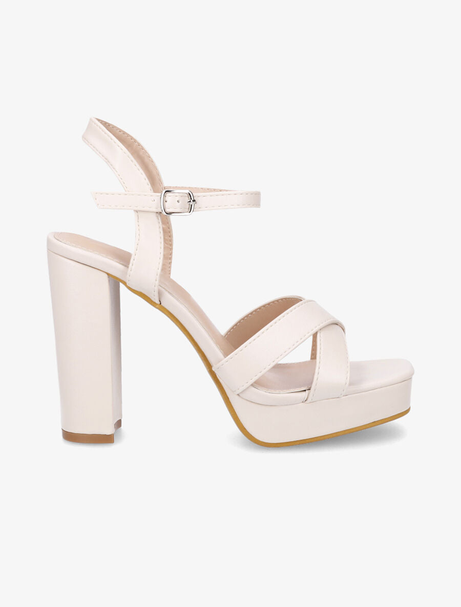 Sandales en simili à talon haut et plateforme - Beige - 1