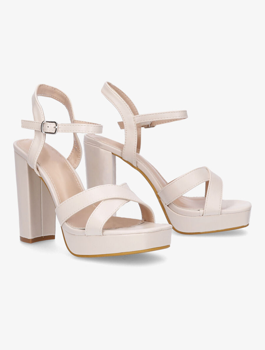 Sandales en simili à talon haut et plateforme - Beige - 4