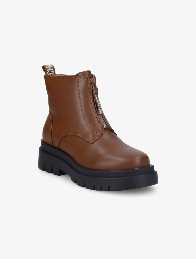 Bottines à zip et semelle crantée stylisée - Camel - 2