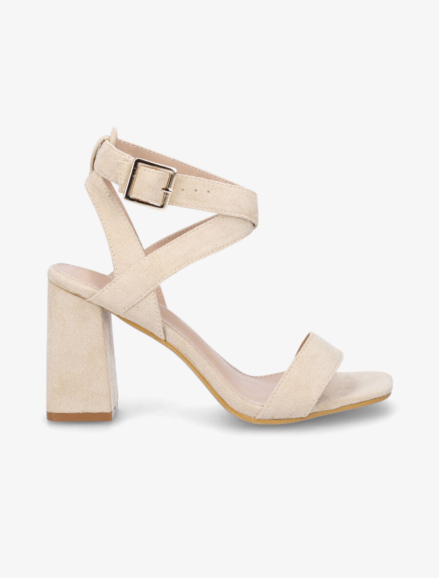 Sandales en suédine à brides croisées - Beige - 5