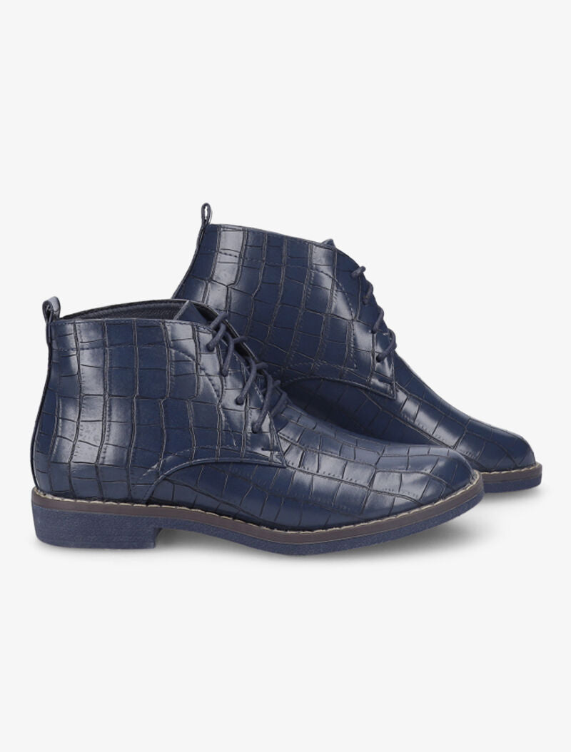 Derbies montantes vernies effet croco - Bleu - 4