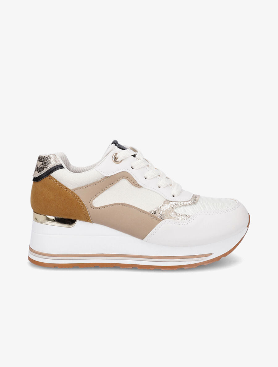 Baskets bi-matière à empiècements effet métallique - Beige - 5